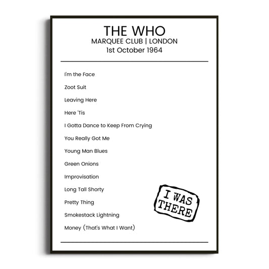 The Who London 01 October 1964 Setlist Poster