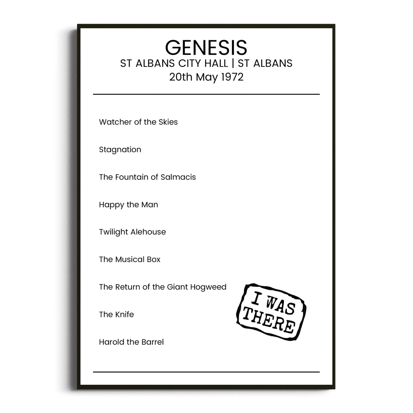 Genesis St Albans 20 May 1972 Setlist Poster