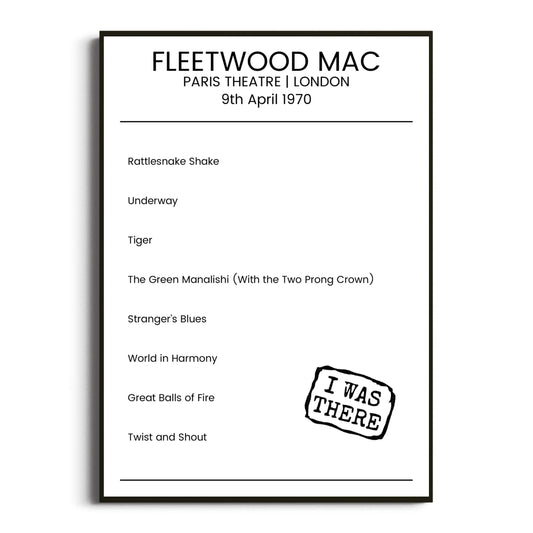 Fleetwood Mac London 09 April 1970 Setlist Poster