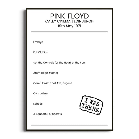 Pink Floyd Edinburgh 19 May 1971 Setlist Poster