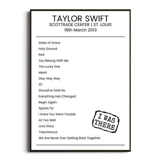 Taylor Swift St. Louis 18 March 2013 Setlist Poster