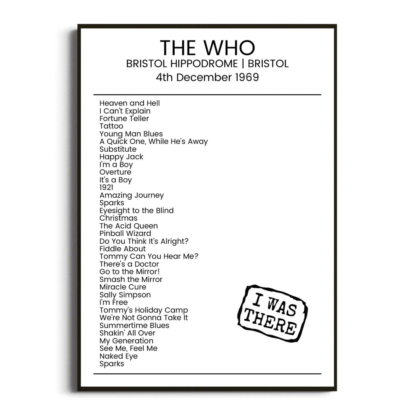 The Who Bristol 04 December 1969 Setlist Poster