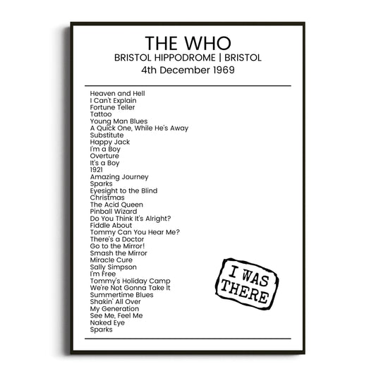 The Who Bristol 04 December 1969 Setlist Poster