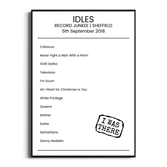 IDLES Sheffield 05 September 2018 Setlist Poster