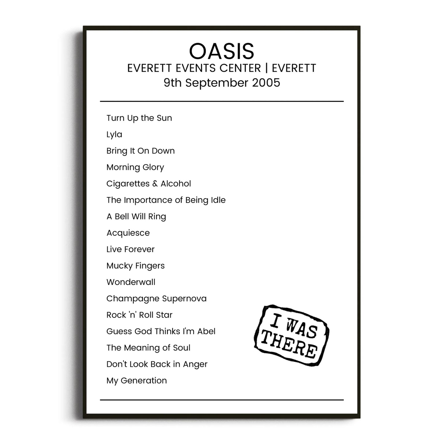 Oasis Everett 09 September 2005 Setlist Poster