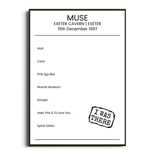 Muse Exeter 15 December 1997 Setlist Poster