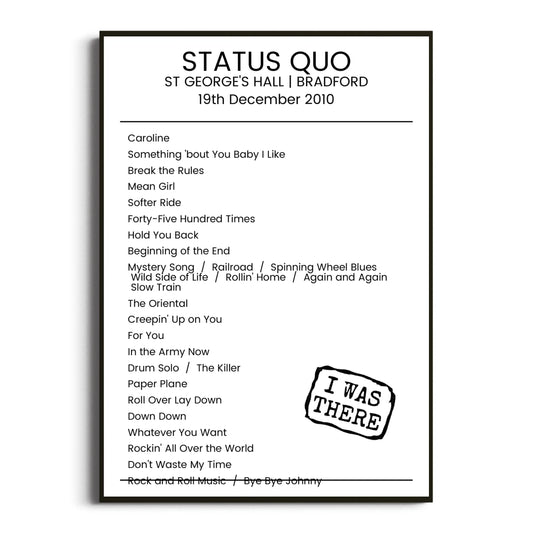 Status Quo Bradford 19 December 2010 Setlist Poster