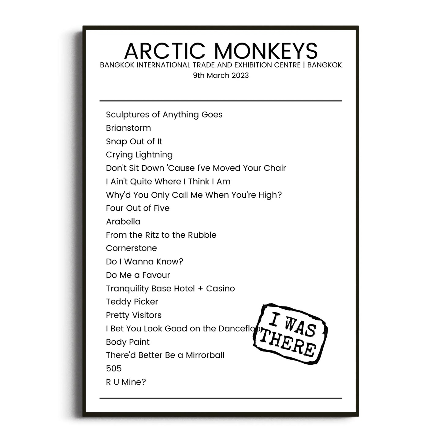 Arctic Monkeys Bangkok 09 March 2023 Setlist Poster