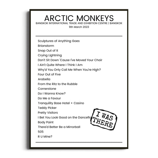 Arctic Monkeys Bangkok 09 March 2023 Setlist Poster