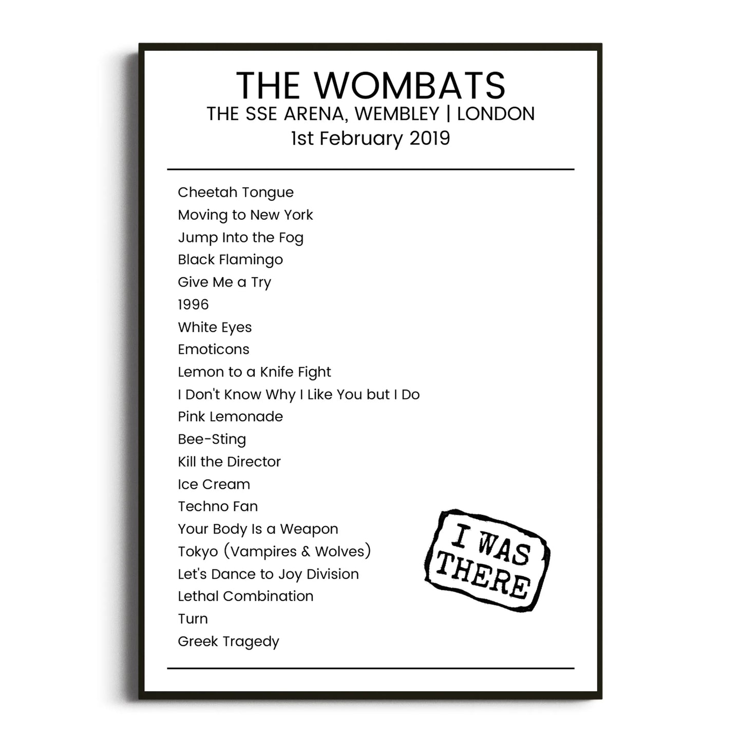 The Wombats London 01 February 2019 Setlist Poster