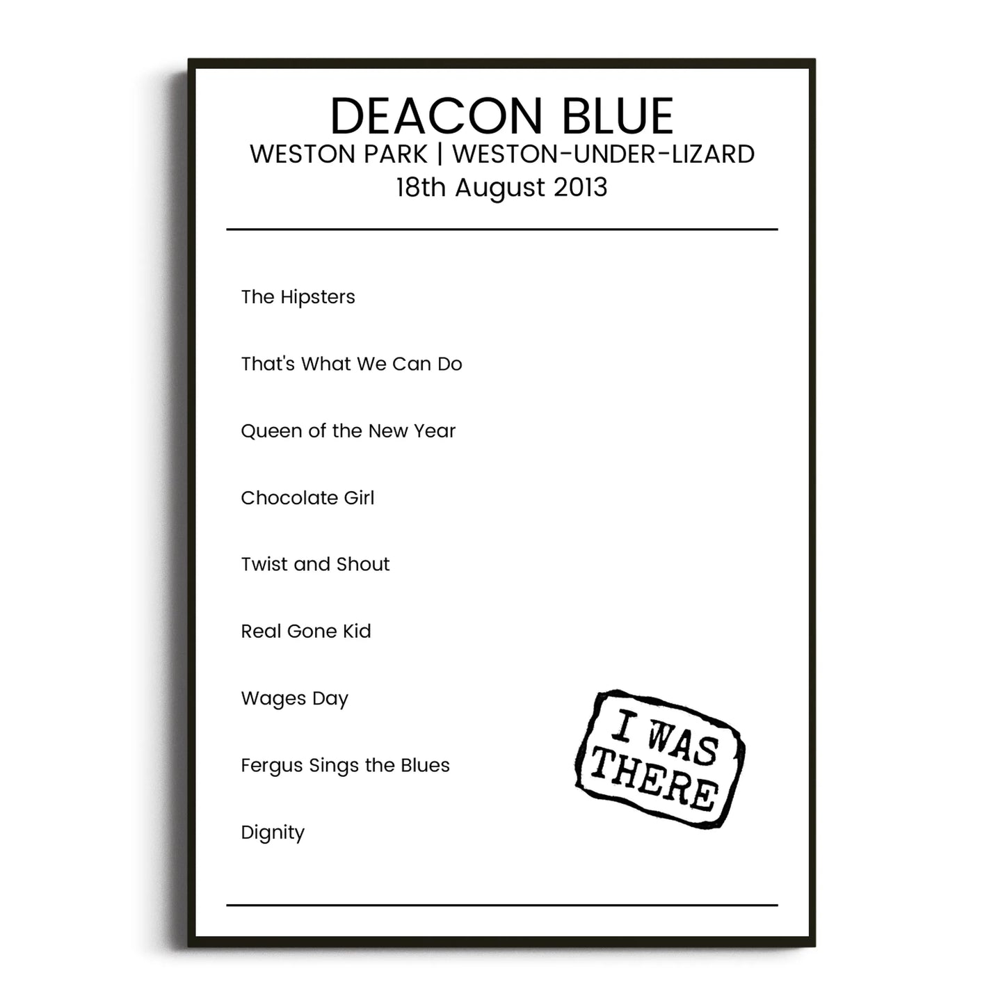 Deacon Blue Weston-under-Lizard 18 August 2013 Setlist Poster