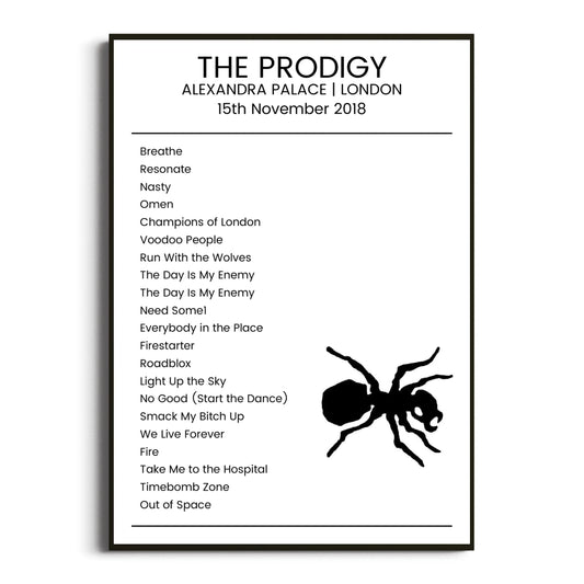 The Prodigy London 15 November 2018 Setlist Poster