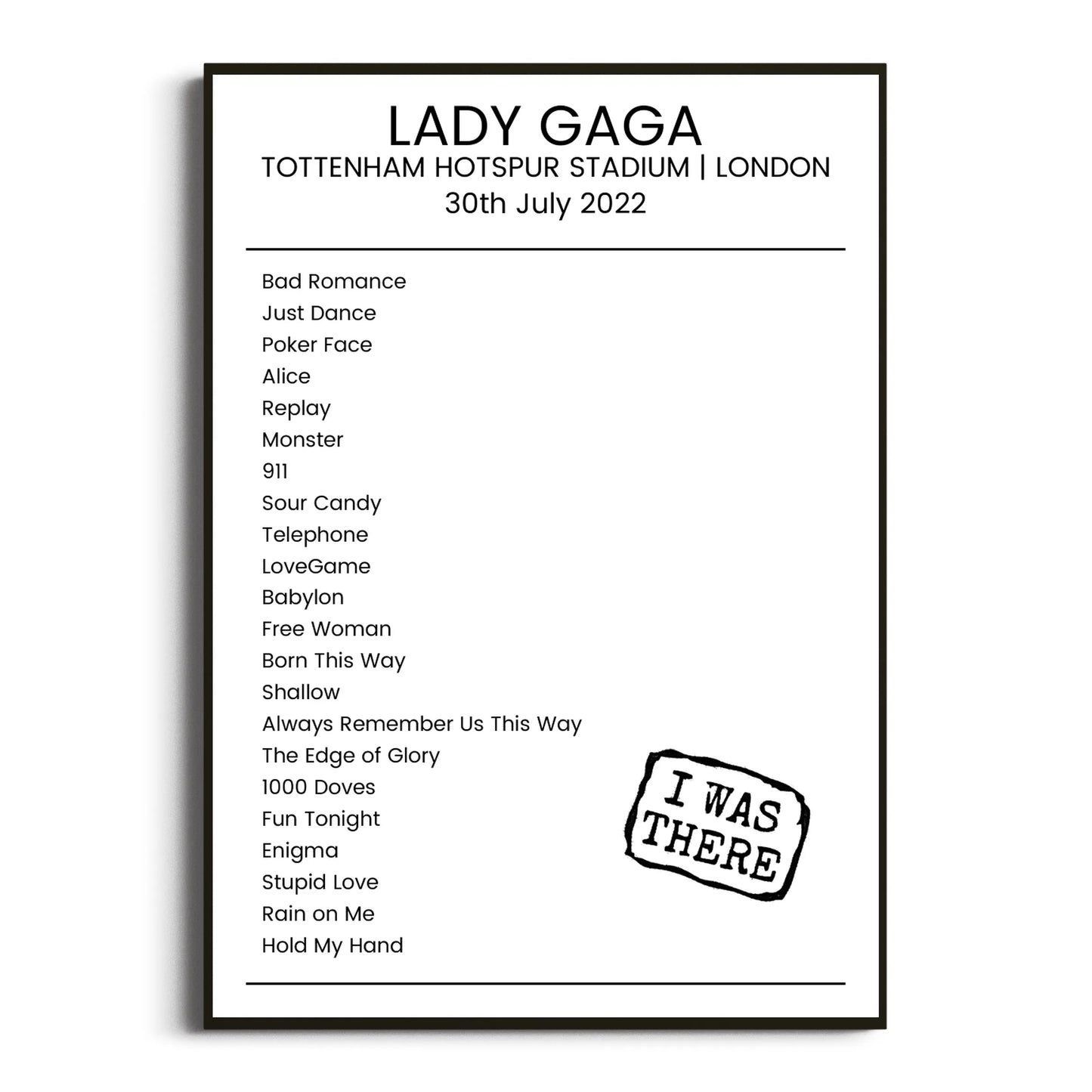 Lady Gaga London 30 July 2022 Setlist Poster