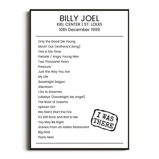 Billy Joel St. Louis 10 December 1999 Setlist Poster