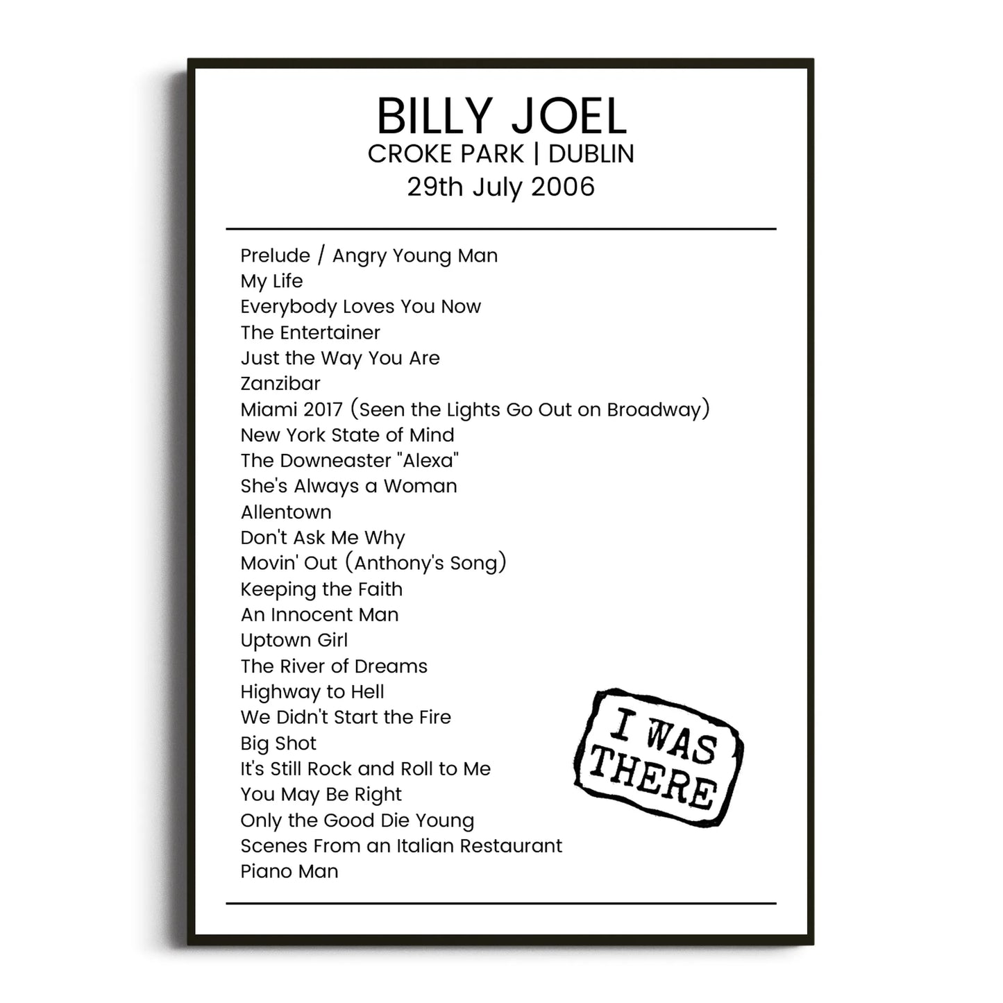 Billy Joel Dublin 29 July 2006 Setlist Poster