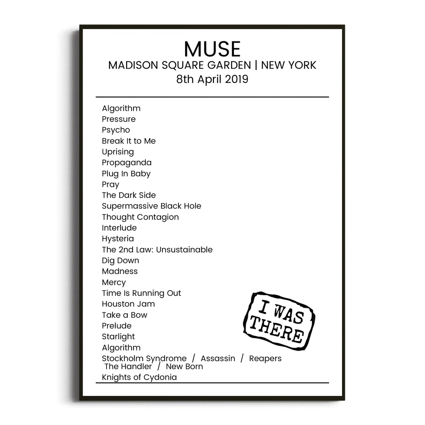 Muse New York 08 April 2019 Setlist Poster