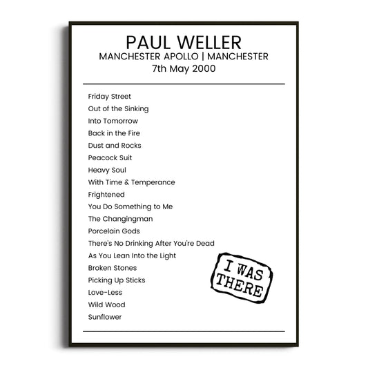 Paul Weller Manchester 07 May 2000 Setlist Poster