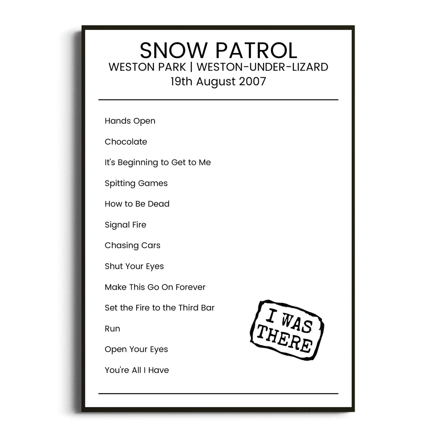 Snow Patrol Weston-under-Lizard 19 August 2007 Setlist Poster