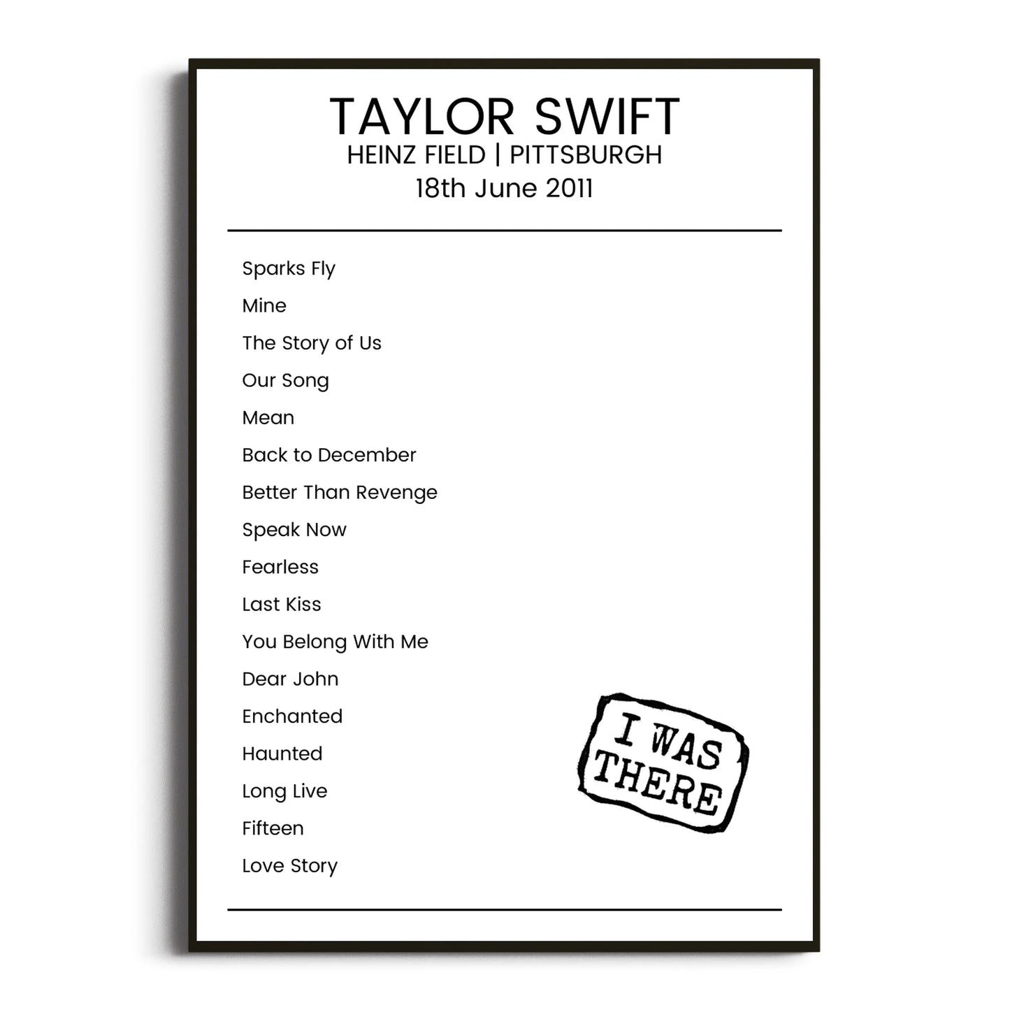 Taylor Swift Pittsburgh 18 June 2011 Setlist Poster