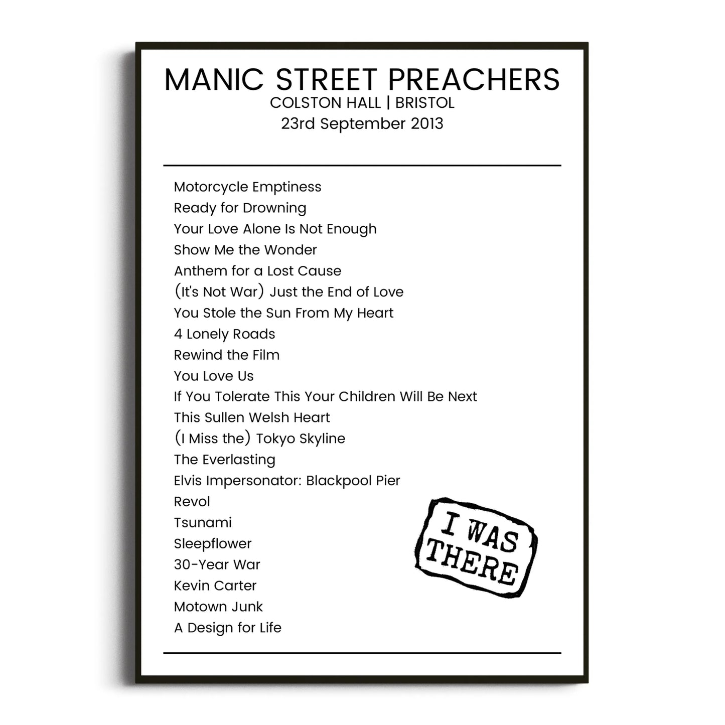 Manic Street Preachers Bristol 23 September 2013 Setlist Poster