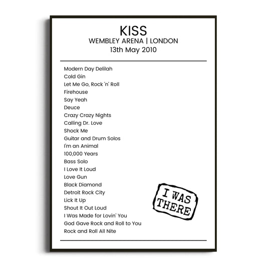 KISS London 13 May 2010 Setlist Poster