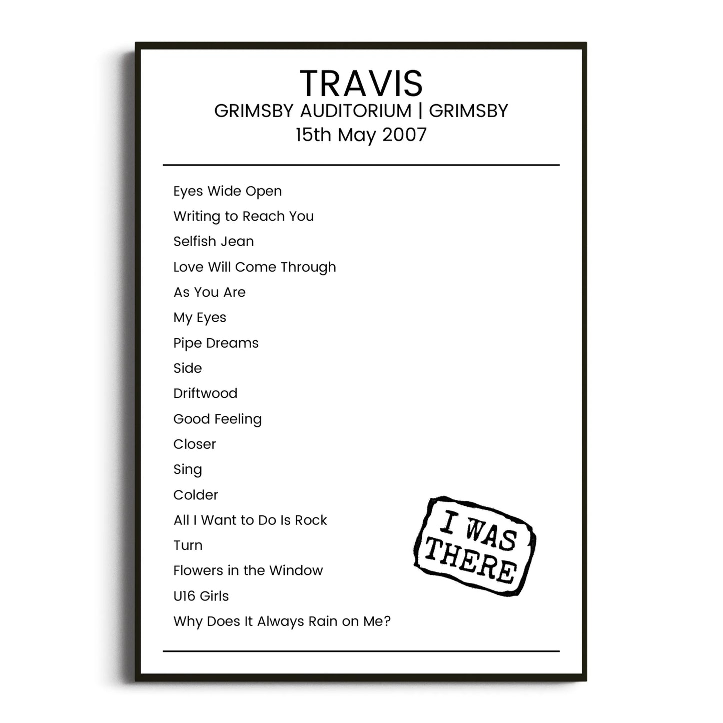 Travis Grimsby 15 May 2007 Setlist Poster