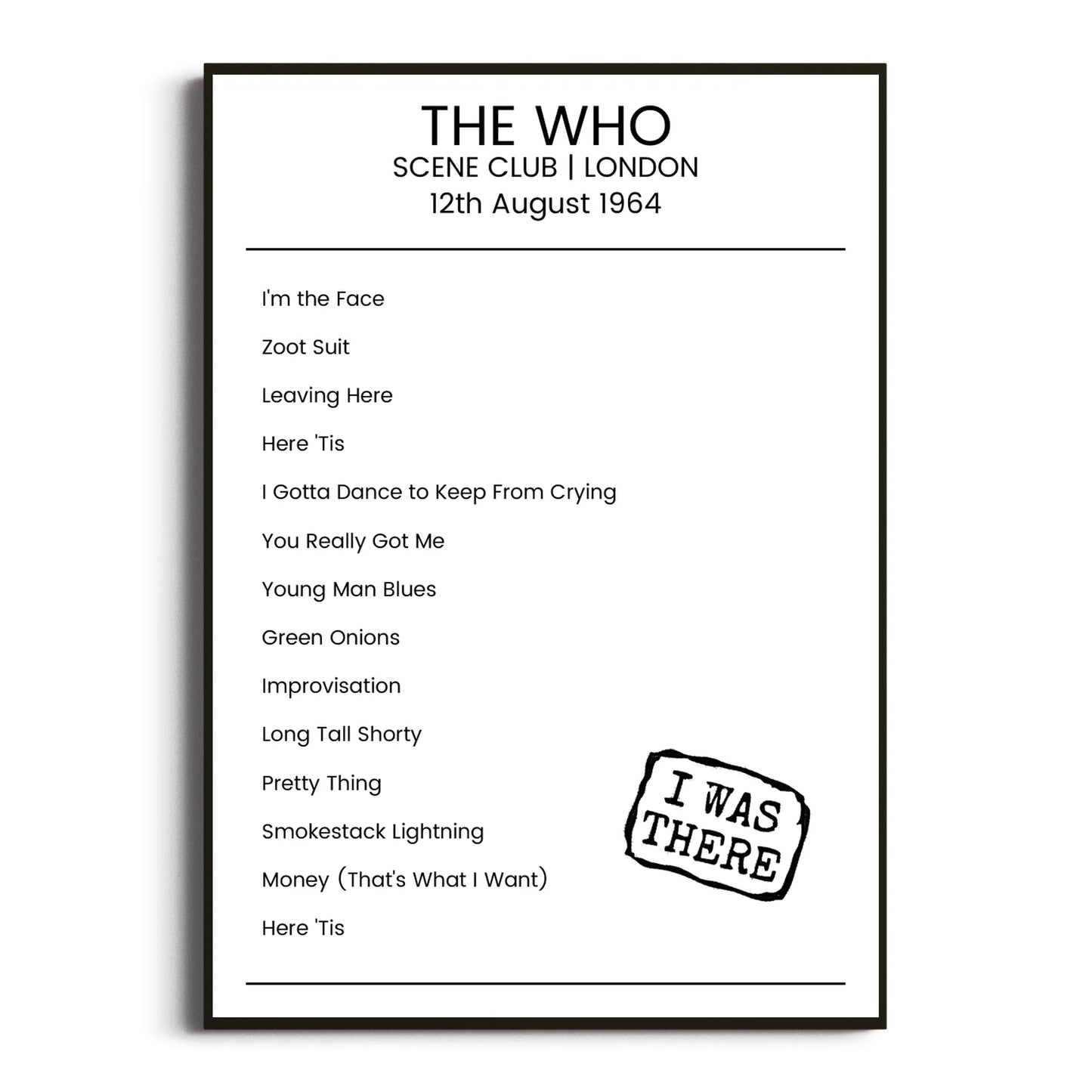 The Who London 12 August 1964 Setlist Poster