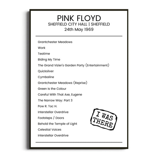 Pink Floyd Sheffield 24 May 1969 Setlist Poster