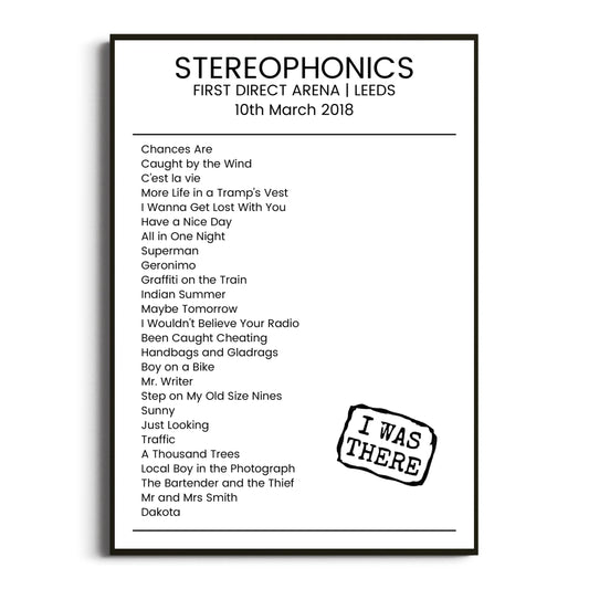 Stereophonics Leeds 10 March 2018 Setlist Poster