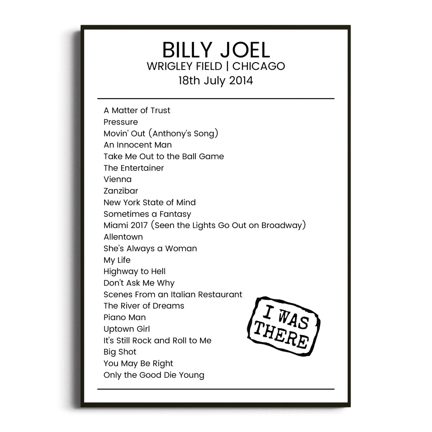 Billy Joel Chicago 18 July 2014 Setlist Poster