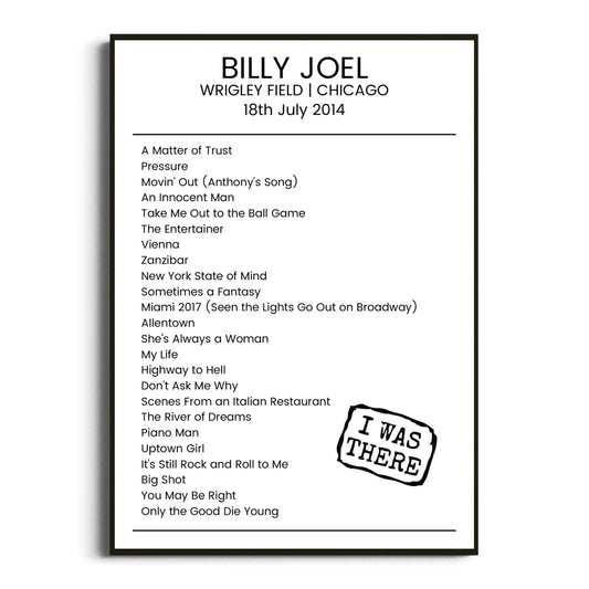 Billy Joel Chicago 18 July 2014 Setlist Poster