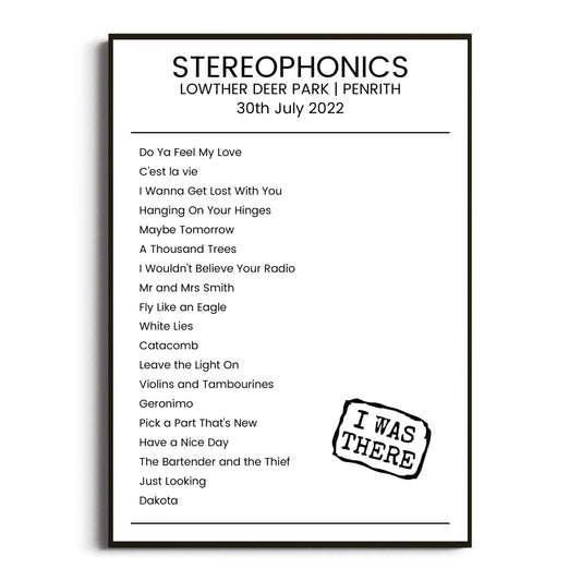 Stereophonics Penrith 30 July 2022 Setlist Poster