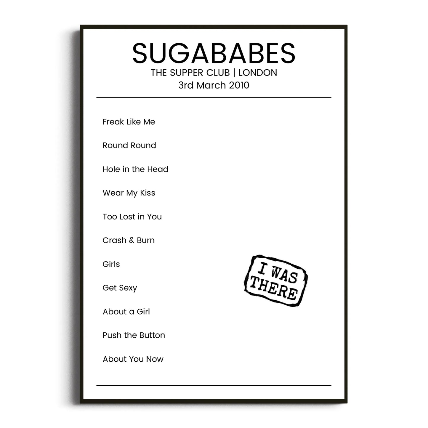 Sugababes London 03 March 2010 Setlist Poster