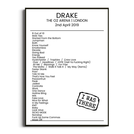 Drake London 02 April 2019 Setlist Poster