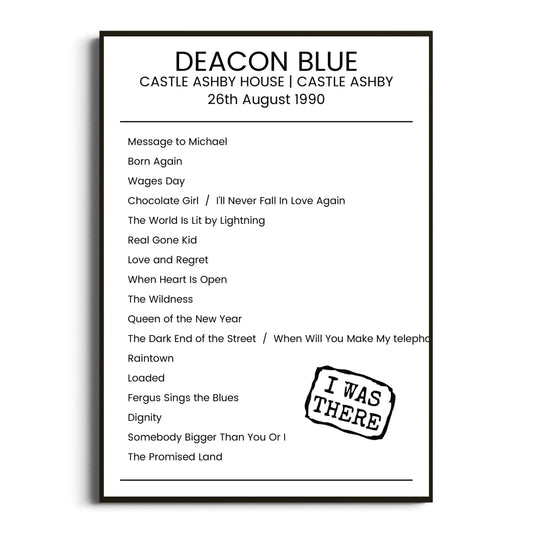 Deacon Blue Castle Ashby 26 August 1990 Setlist Poster