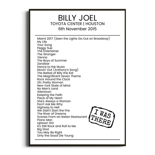 Billy Joel Houston 06 November 2015 Setlist Poster