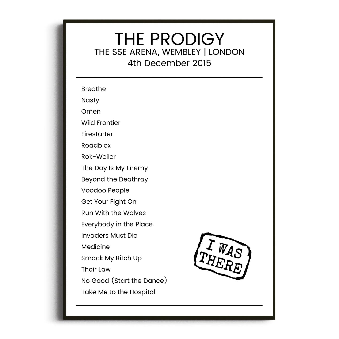 The Prodigy London 04 December 2015 Setlist Poster