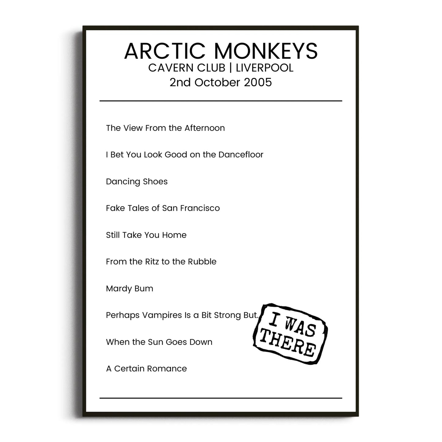 Arctic Monkeys Liverpool 02 October 2005 Setlist Poster