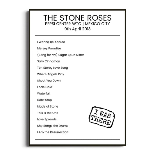 The Stone Roses Mexico City 09 April 2013 Setlist Poster