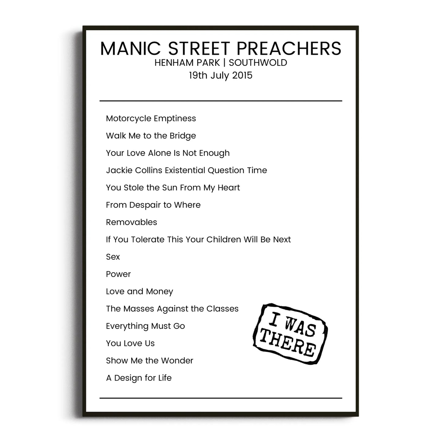 Manic Street Preachers Southwold 19 July 2015 Setlist Poster