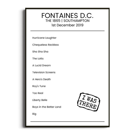 Fontaines D.C. Southampton 01 December 2019 Setlist Poster