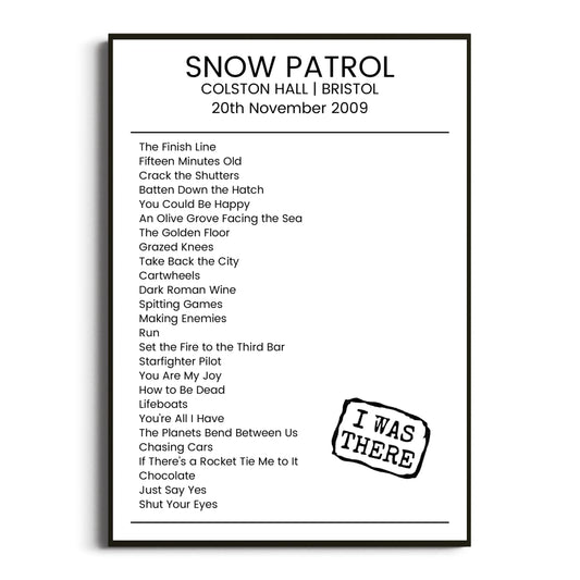 Snow Patrol Bristol 20 November 2009 Setlist Poster