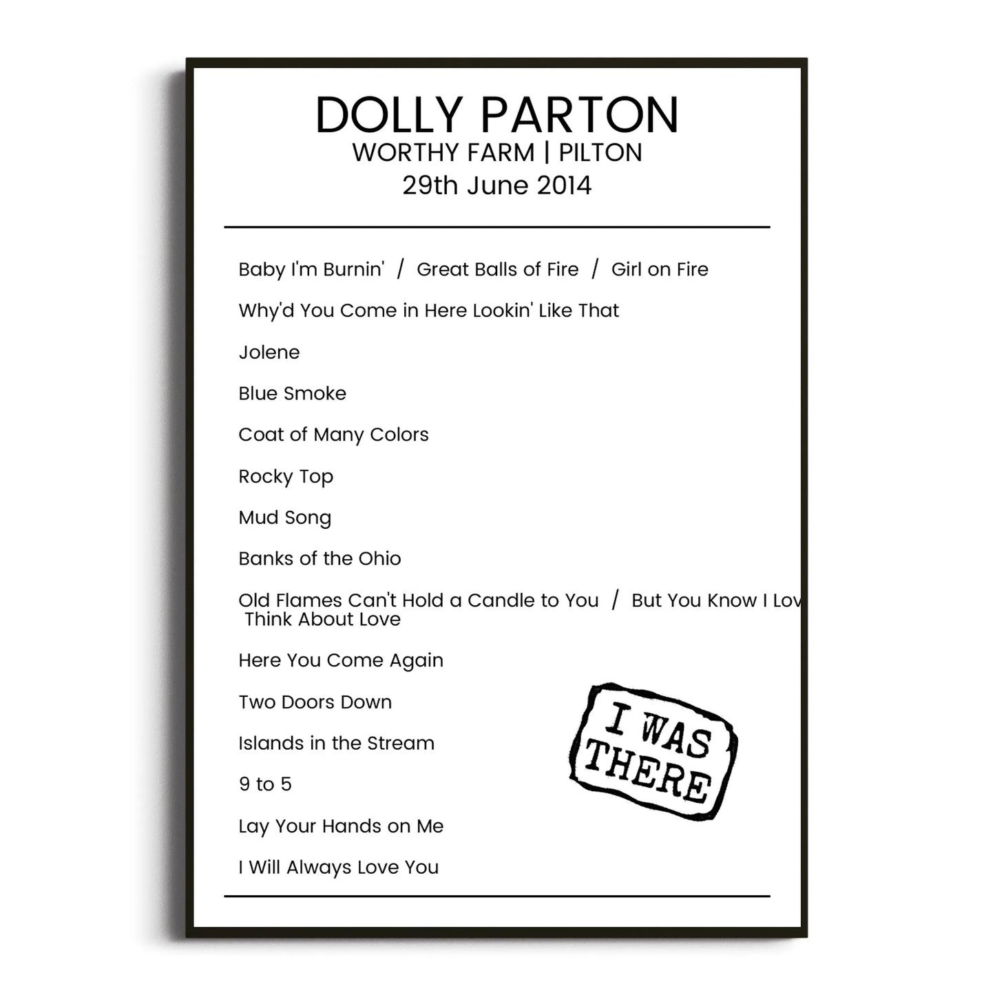 Dolly Parton Pilton 29 June 2014 Setlist Poster