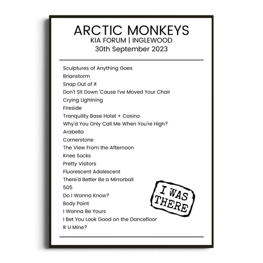 Arctic Monkeys Inglewood 30 September 2023 Setlist Poster