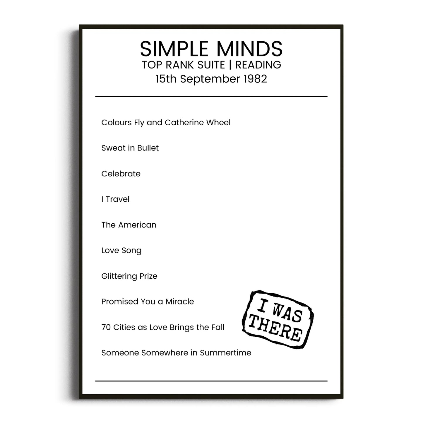 Simple Minds Reading 15 September 1982 Setlist Poster