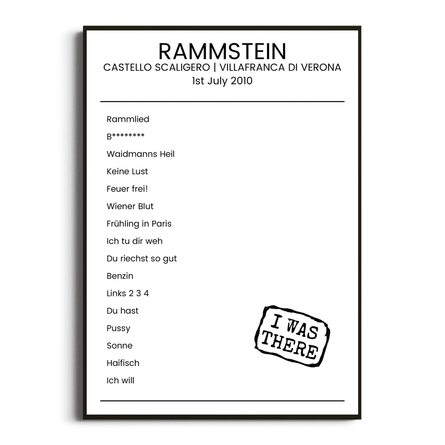 Rammstein Villafranca di Verona 01 July 2010 Setlist Poster