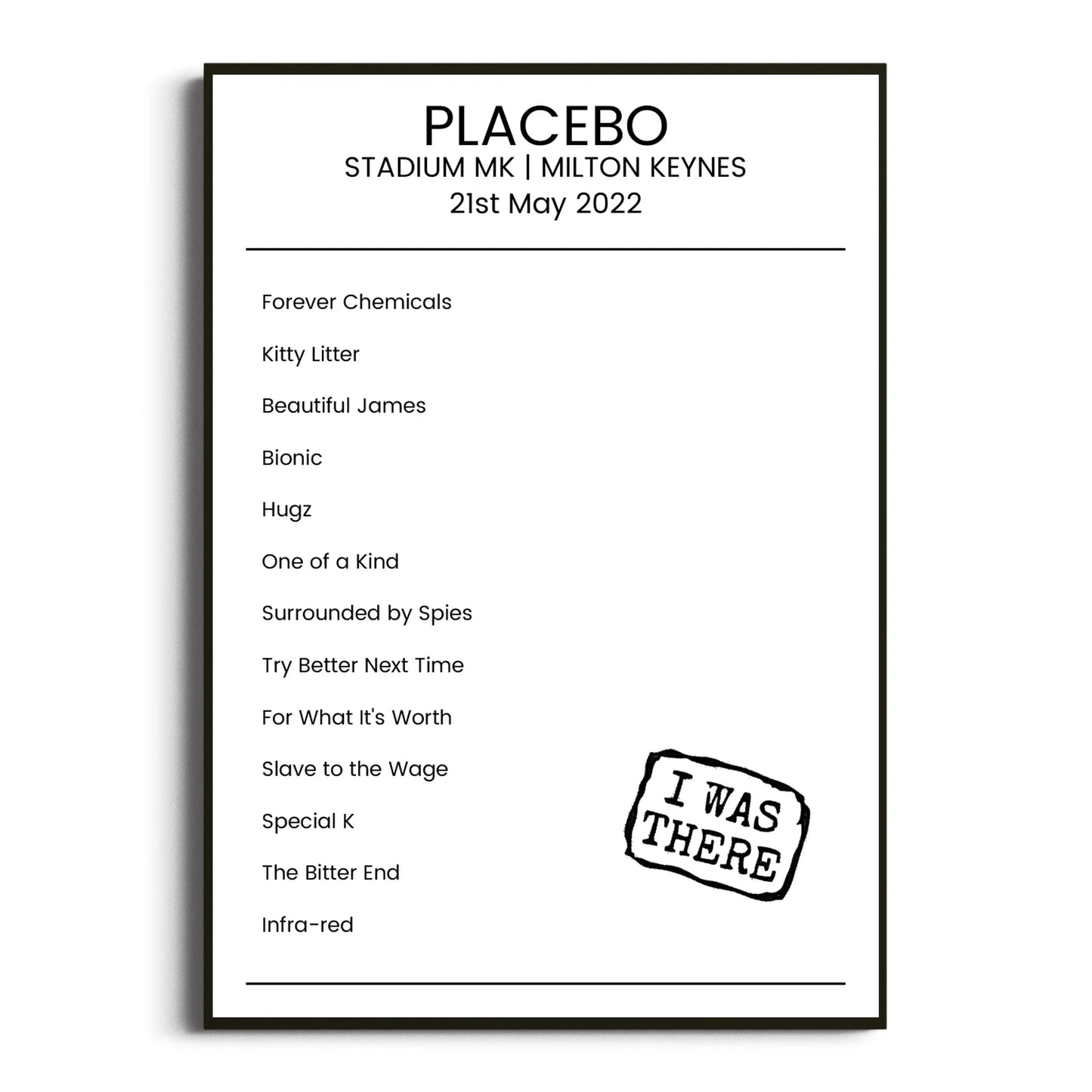 Placebo Milton Keynes 21 May 2022 Setlist Poster