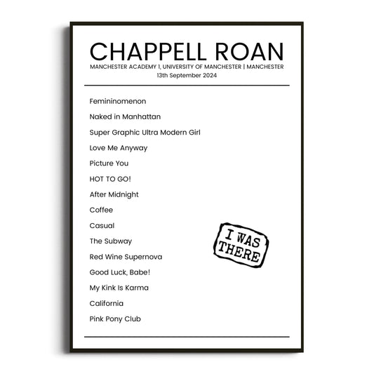 Chappell Roan Manchester 13 September 2024 Setlist Poster