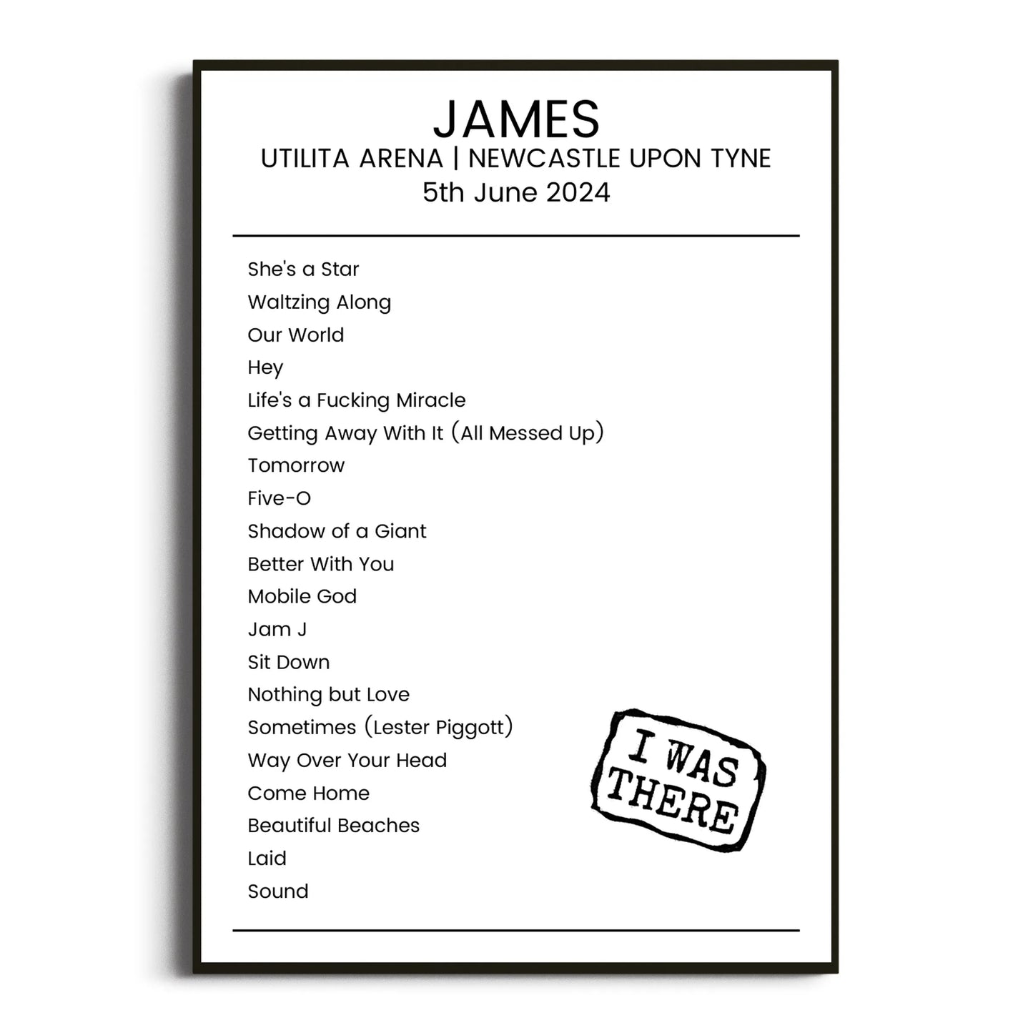 James Newcastle upon Tyne 05 June 2024 Setlist Poster