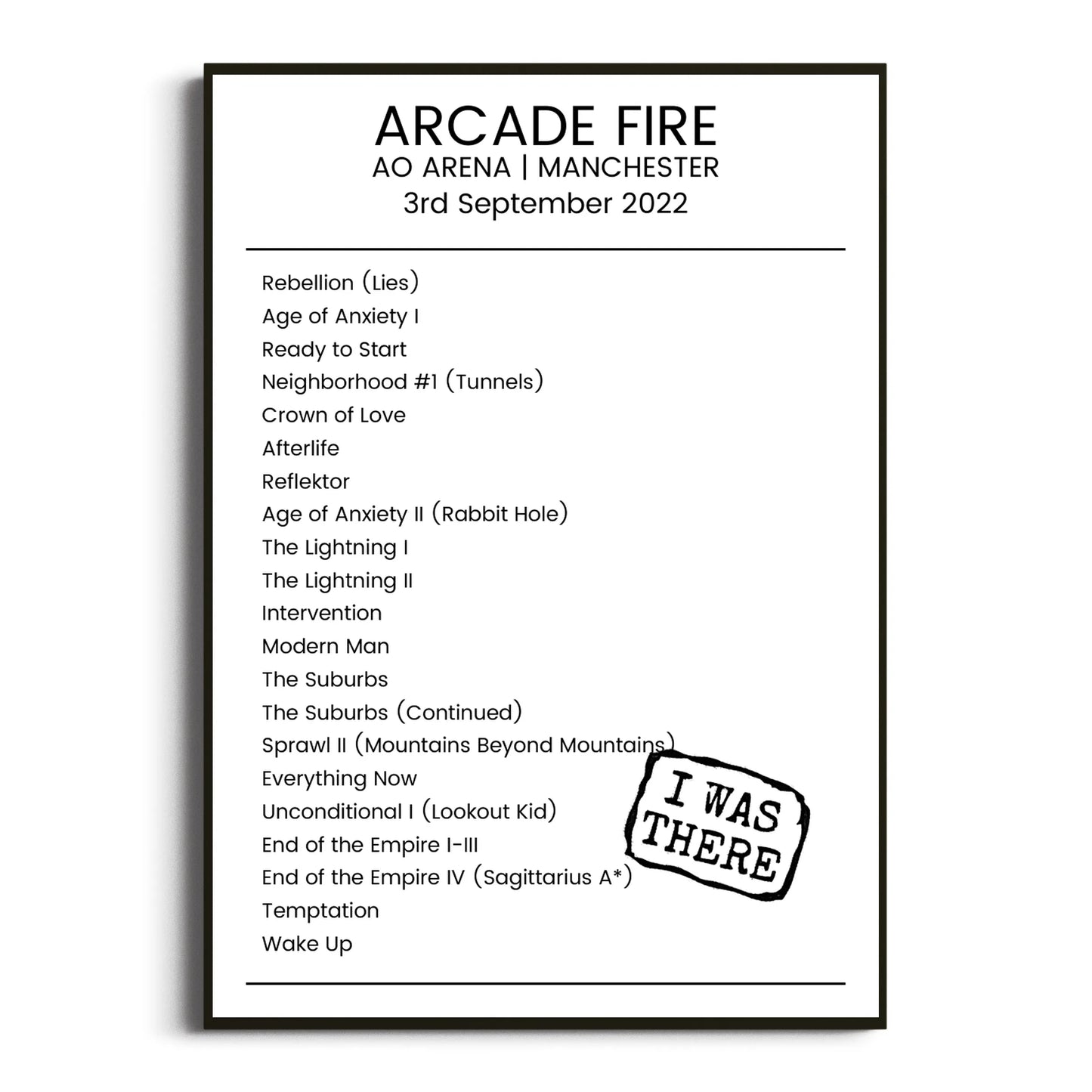 Arcade Fire Manchester 03 September 2022 Setlist Poster